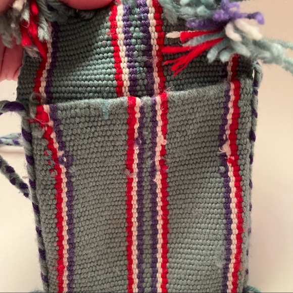 Colombian handmade wayuu striped blue woven knit Crossbody flap fringe bag 6x7” - Picture 11 of 12